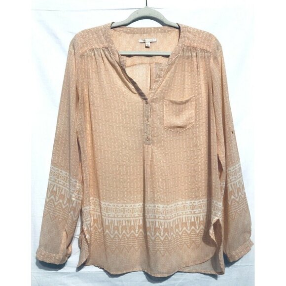 Skies Are Blue Womens Medium Roll Tab Tunic Blouse Southwest Aztec Print - Picture 1 of 7